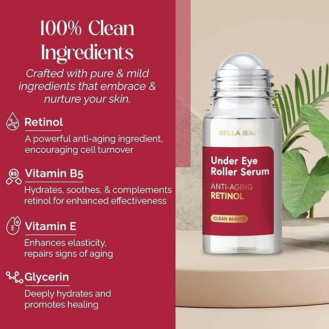 Eye Roller Serum with Retinol & Vitamin B5 - Hydrating & Soothing Under Eye Serum for Dark Circles and Puffiness & Fine Lines - Anti Aging Korean Skin Care - 1.69 Fl Oz./50ml-Velvo Beauty
