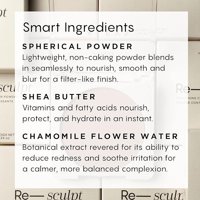 HALEYS Re-sculpt Smoothing Contour Powder (Medium) Lightweight, Non-Caking, Nourishing & Skin-Softening, Infused with Shea Butter & Chamomile Flower Water to Soothe Skin-Velvo Beauty