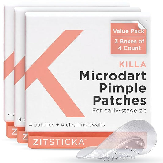 ZitSticka Killa Pimple Patches for Face - World's Most Potent Pimple Patch with Fast-Acting Microdarts - Starts Working within 6 Hours for Deep, Early-Stage Zits - Regular 12 Count with Cleana Swab-Velvo Beauty