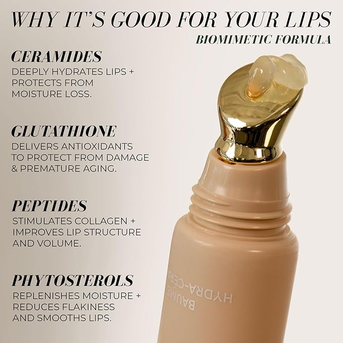 Fitglow Beauty Ceramide Hydra-Balm Lip Gloss | Hydrating Lip Serum with Peptides & Glutathione | Plumping & Anti-Aging Lip Skincare | Dry & Chapped Lip Repair | Vegan & Cruelty-Free | 12g - Bubbles-Velvo Beauty