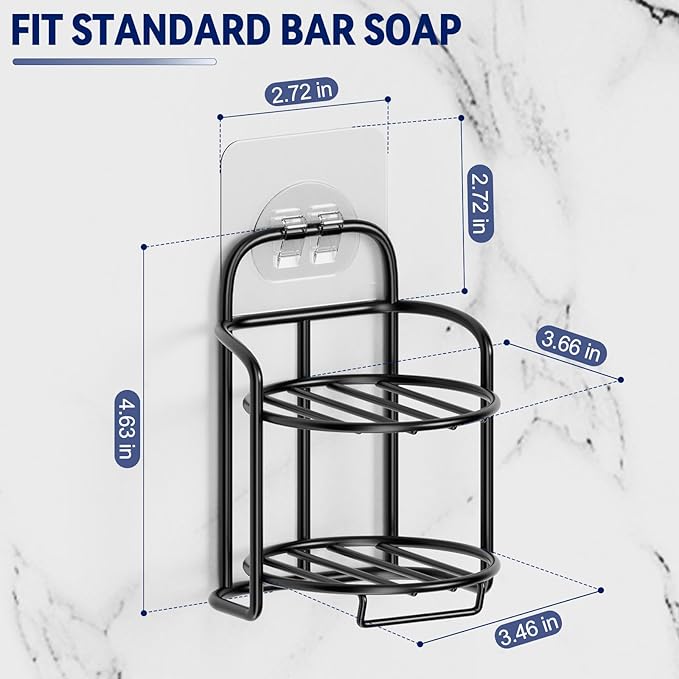 2-Tier Shower Soap Shampoo Bar Holder, Self Adhesive & Freestanding Draining Soap Dish Caddy for Bathroom Wall Accesories Decor Black-Velvo Beauty