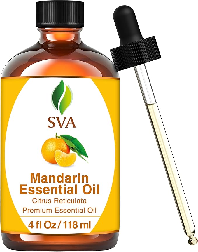 SVA Mandarin Essential Oil – 4 Fl Oz – 100% Natural Mandarin Oil - for Diffuser, Hair Care, Face, Skin Care, Aromatherapy, Scalp and Body Massage, Soap and Candle Making – with Dropper-Velvo Beauty