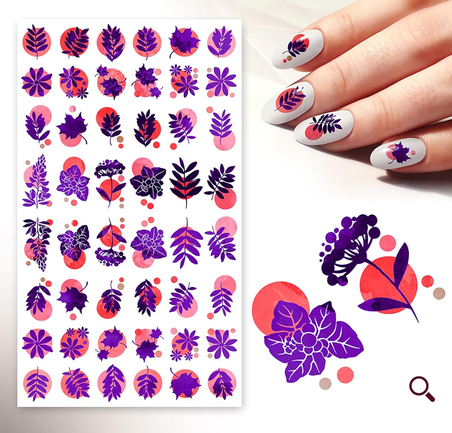 Nail Stickers Decal Transfers (5 Sheets) FLONZNAIL Funny Color Small Leaves Vintage Style-Velvo Beauty