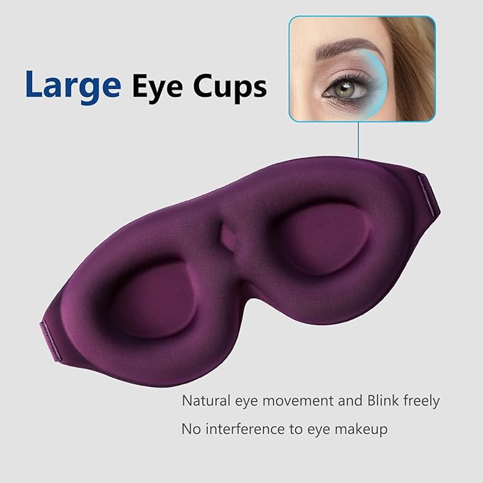 ALASKA BEAR 100% Blackout Sleep Mask for Women and Men, 3D Pillowy Soft Light Blocking Eye Mask with Contoured Eye Cups, Earplugs Set, Purple-Velvo Beauty