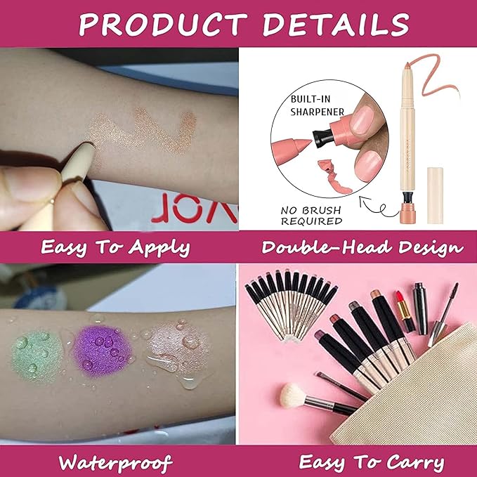 Silver Grey Cream Glitter Shimmer Eyeshadow Pencil, Waterproof Long Lasting Eye Shadow Stick High Pigment Hypoallergenic Highlighter Stick Create Multi-Dimensional Eyes Look 11#-Velvo Beauty