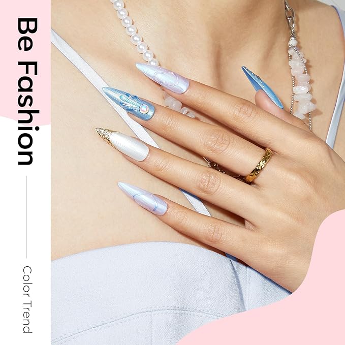 modelones Pearl Gel Nail Polish, 6 Colors Shimmer Glitter Iridescent White Nude Blue Pink Mermaid Nail Drawing Soak Off Gel Polish Swirl Shell Thread Effect Gift DIY at Home with Dotting Pen-Velvo Beauty