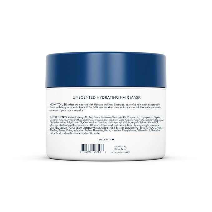 Routine Wellness Deep Conditioning Hair Mask for Dry Damaged Hair - Hydrating, Moisturizing Repair Treatment - Promotes Fullness - Unscented 8oz-Velvo Beauty