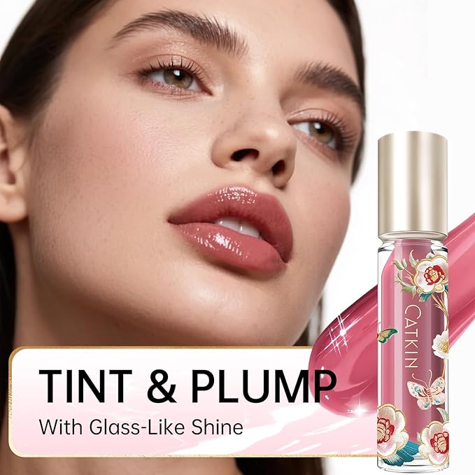 CATKIN Lip Plumper Gloss, Tinted Lip Serum with Hyaluronic Acid & Jojoba Oil, Non-sticky Volumizing Hydrating Formula for a High Shine Maximum 3D Look, Plump & Soft Lips 0.12 Fl Oz-C10 Amethyst Planet-Velvo Beauty