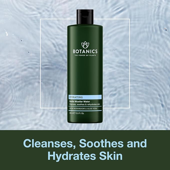 Botanics Micellar Water Makeup Remover - Hydrating & Gentle Cleansing Water - Enriched with Snow Mushroom & Aloe Vera - Vegan & Cruelty-Free Eye Makeup Remover Liquid (13.5 Fl Oz)-Velvo Beauty