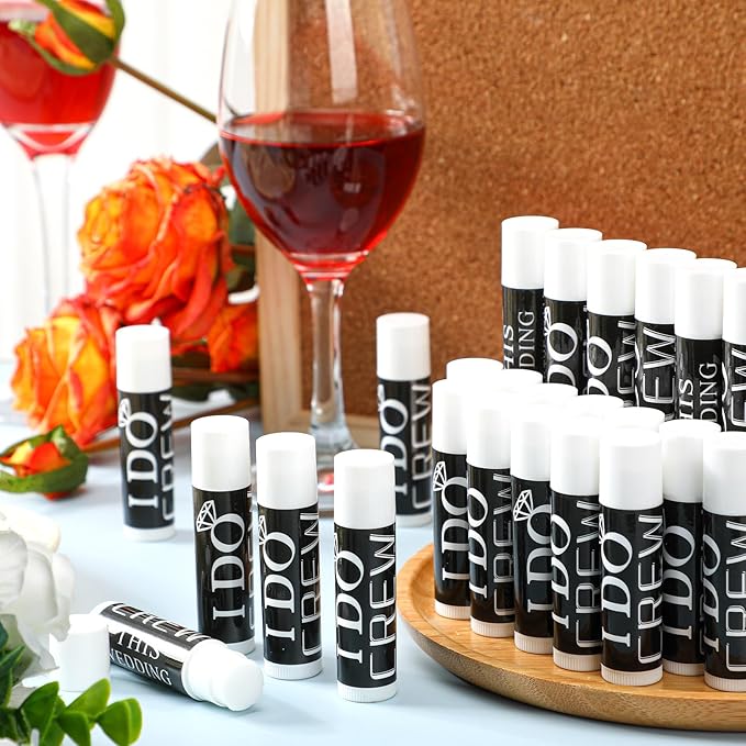 24 Pcs Bachelorette Lip Balm I Do Crew Wedding Party Gifts Bachelorette Lip Balm Gift Wedding Favors for Bachelorette Wedding Party Guest Supplies (Black with White)-Velvo Beauty