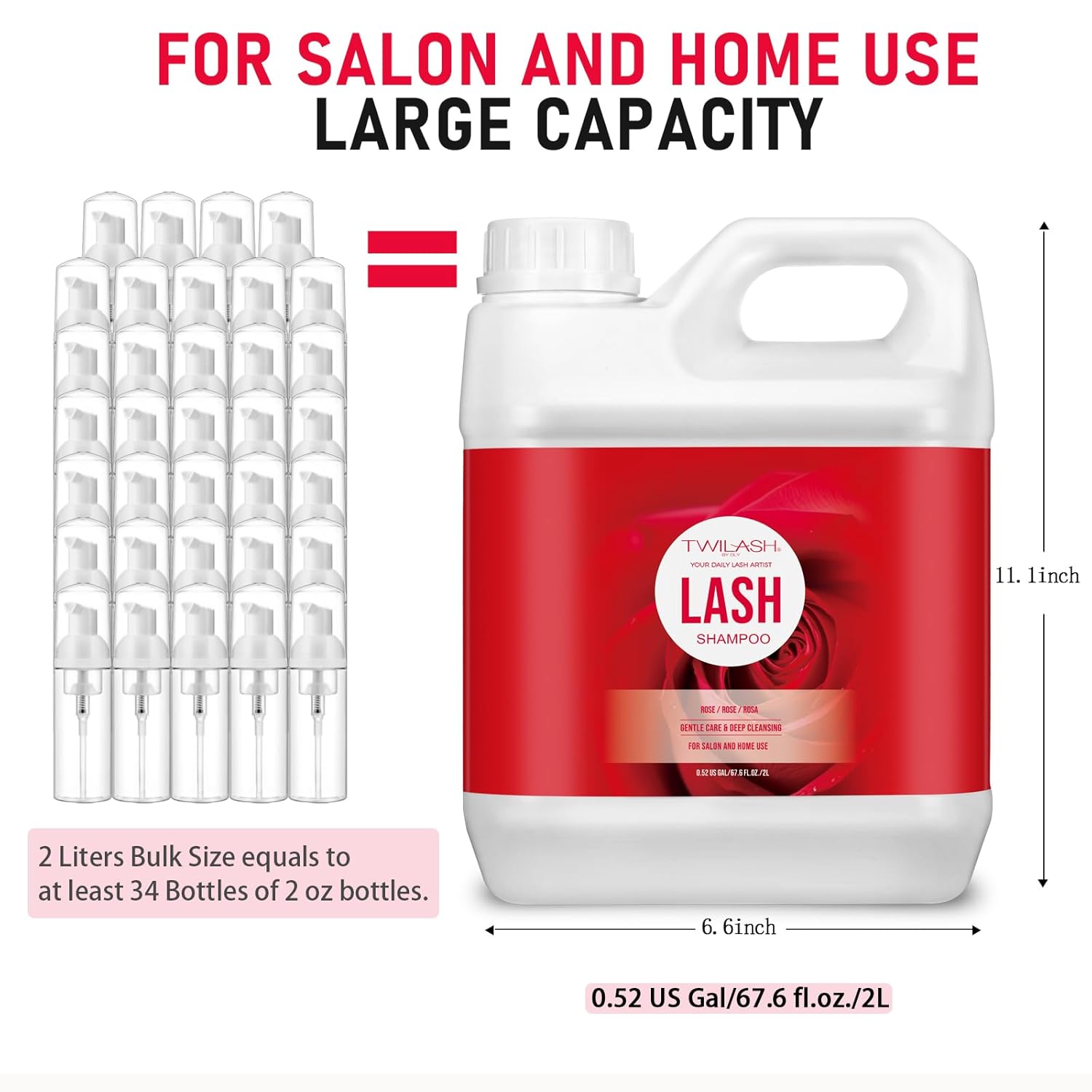 Lash Shampoo Bulk, Eyelash Cleanser for Extensions 2 Liters, Safe Makeup Remover, Non-irritating or Burning Eyelid Foaming Cleanser for Professional Salon and Home Use (Rose-2L)-Velvo Beauty
