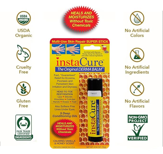 InstaCure's Original Nose Balm with Manuka Honey. Fast Relief for Cracked, Dry & Sore Noses + InstaCure Original Derma Balm Jumbo-Sized Skin Revival Tube. Soothes & Heals Dry, Irritated Skin-Velvo Beauty