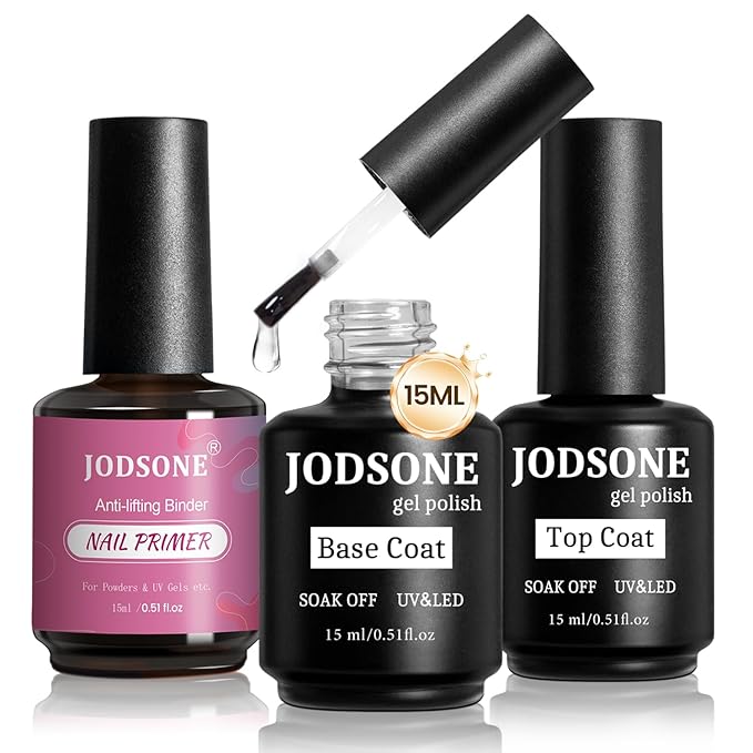 JODSONE 3 PCS Nail Primer Base Coat Top Coat with a capacity of 15ml Quick Curing Long Lasting-Velvo Beauty