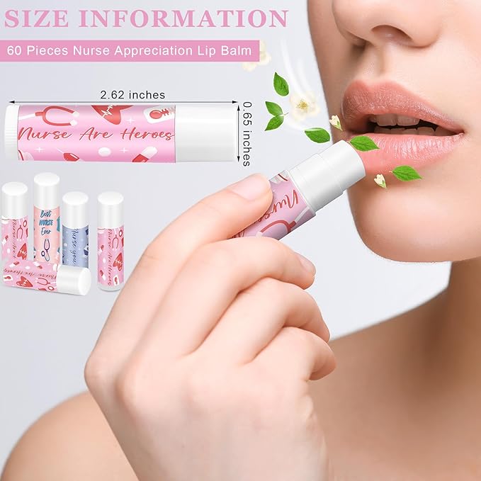 60 Pcs Nurse Appreciation Lip Balms Bulk Inspirational Nursing Moisturizing Lip Balms Gifts for Nurses Certified Nursing Assistants Nurses Day Nurses Week Gifts, Jasmine Flavor-Velvo Beauty