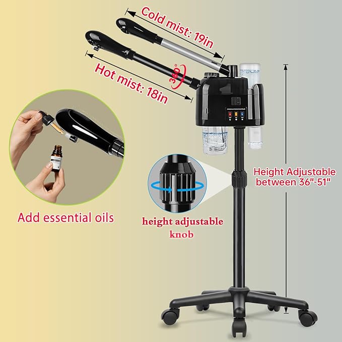 Hot and Cold Facial Steamer Professional Facial Steamer on Wheels for Esthetician Facial Deep Cleaning-Velvo Beauty