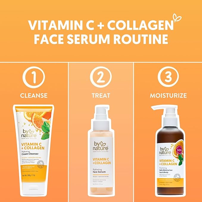By Nature Vitamin C + Collagen Face Serum - Restore and Energize Tired Skin with Brightening Vitamin C, Plumping Collagen, Plus Texture Enhancing Turmeric - Premium Skin Care Serum for Face - 3fl. oz.-Velvo Beauty