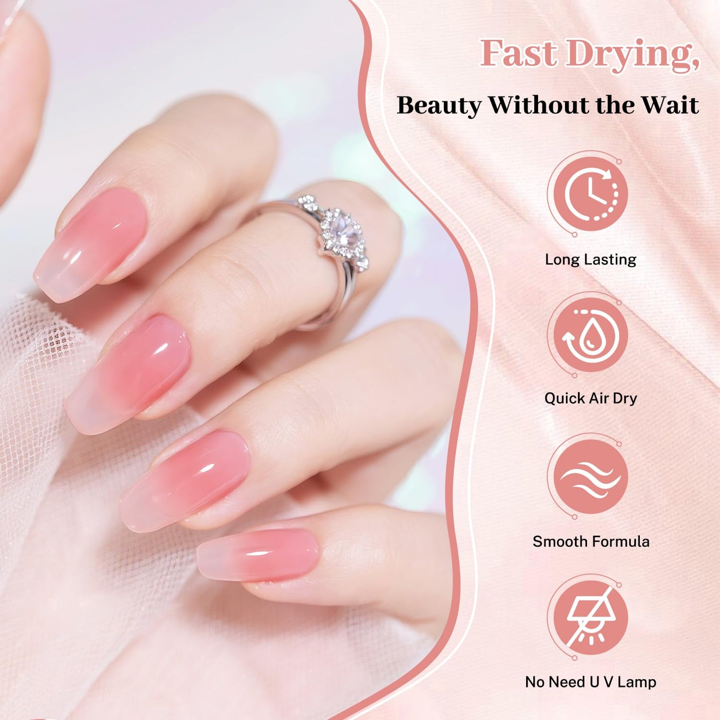 16.5ml Jelly Pink Nail Polish Large Volume Quick Dry Nail Polish, Long Lasting Shine, Fingernail Toenail Nail Art DIY Home Travel Nail Art Gift-Velvo Beauty
