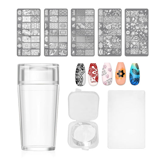 X&D Nail Art Stamper Clear Jelly Nail Art Stamping Transparent Silicone Rubber Nail Polish Stamper with Acrylic Scraper, Spare heads, Stainless Steel Plate Kit for French Tips and Transfer Images B-Velvo Beauty