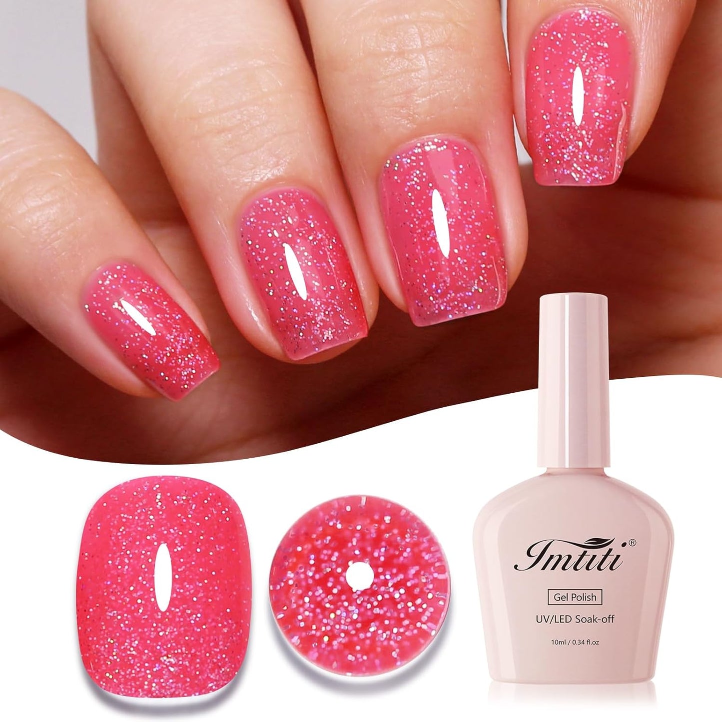 Imtiti Glitter Gel Nail Polish, Strawberry Pink Iridescent Glitter Gel Polish Diamond Shimmer Sparkle Soak Off UV LED Nail Gel Polish Autumn Winter Manicure 10ML-Velvo Beauty