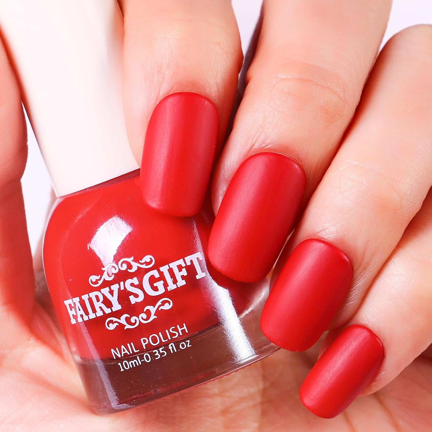 Matte Nail Polish Quick Dry Nail Lacquer for Nail Art Varnish, Mist Effect Matte Finish Velvet Nail Polish, 0.35 fl oz (Pure Red-17, 10 ML)-Velvo Beauty