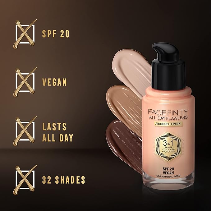 Max Factor Facefinity All Day Flawless 3 In 1 Foundation SPF 20, No. 50 Natural-Velvo Beauty