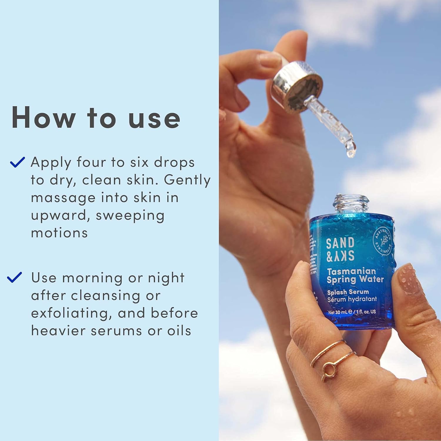 Sand & Sky Tasmanian Spring Water Hydrating Serum with Hyaluronic Acid & Probiotics - Fine Line Reducing Face Serum, Plumps Skin & Smooths Wrinkles, 1 fl oz-Velvo Beauty