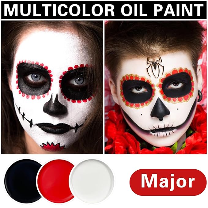 3 PCS Black White Red Face Body Paint Halloween Special Effects Makeup Kit Oil Based Cream Face Paint Kit for Cosplay Party Clown Zombie Stage Sfx Makeup-Velvo Beauty
