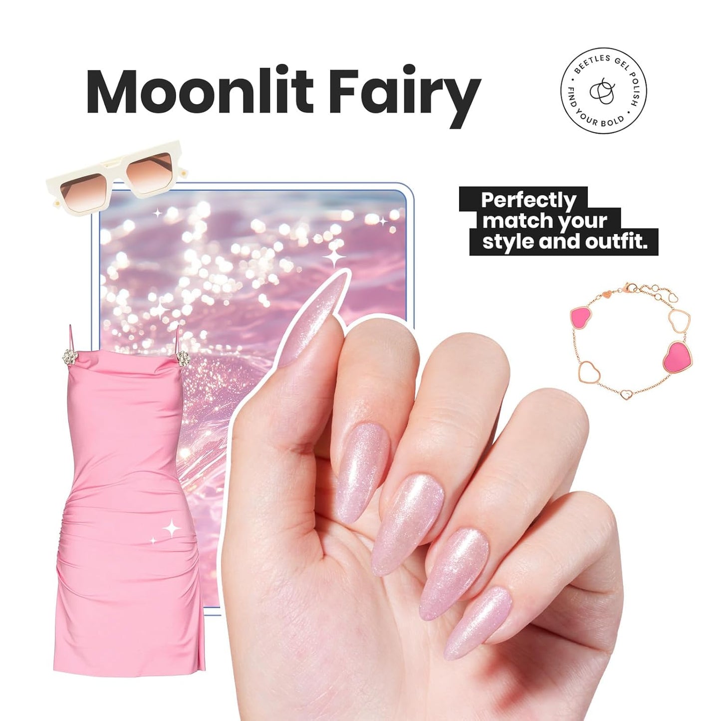 Beetles Pink Nail Polish Set, 6 Colors Glitter Quick Dry Nail Polish Kit Sly Moonlit Fairy Fingernail Polish Gifts for Women Salon DIY Manicure Kit-Velvo Beauty