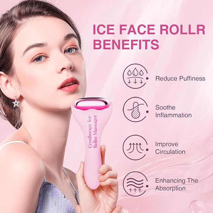 Facial Ice Roller for Skin Care - Aluminum Face Roller to De-Puff, Soothe & Tighten Pores - Cold Therapy Massage Tool for Radiant Glow-Velvo Beauty