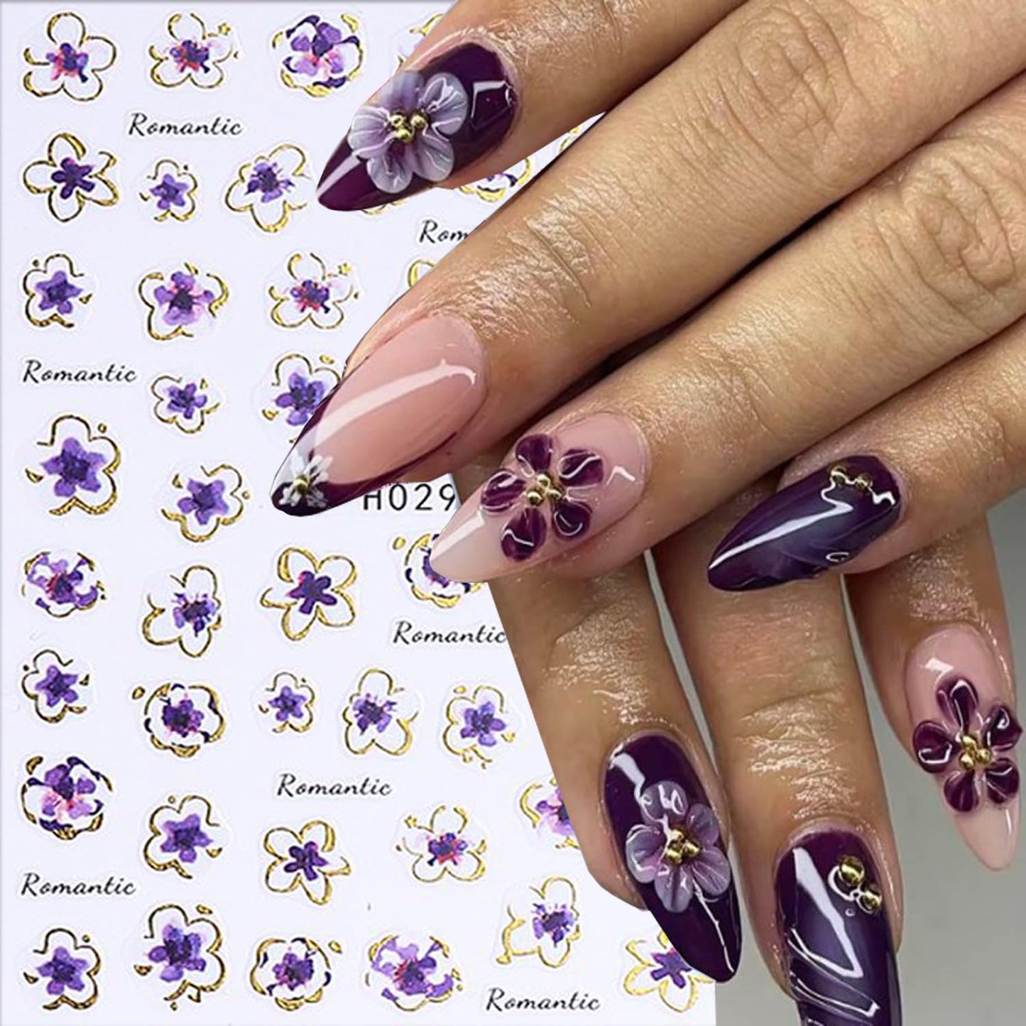 6 Sheets Flower Nail Art Stickers 3D Self-Adhesive Hot Stamping Blossom Nails Sticker Spring Nail Art Decals Holographic Floral Nails Decal Decoration for Women Flowers Manicure DIY Nail Supplies-Velvo Beauty