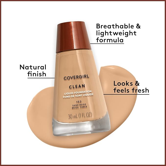COVERGIRL, Clean Makeup Foundation, Natural Beige, 1 oz, 1 Count (packaging may vary)-Velvo Beauty