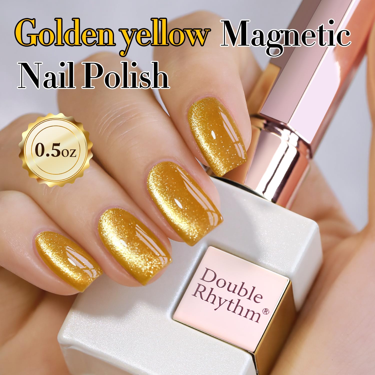 Double Rhythm Jelly Glass Cat Eye Gel Polish with Magnet 15ML Holographic Glitter Shimmer Translucent Sheer Color Magnetic Nail Polish Salon DIY at Home (Gold Cat-MC1025)-Velvo Beauty