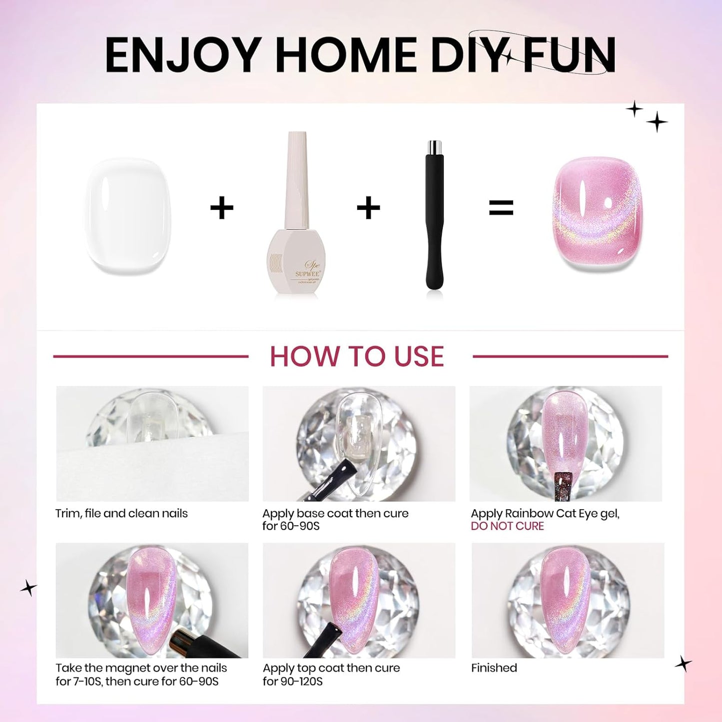 Pink Rainbow Cat Eye Gel Nail Polish Glitter Holographic Gel Polish with Magnetic Stick for a Glittery Iridescent Galaxy Effect Soak Off UV Lamp Perfect for Nail Art & DIY Manicures at Home-Velvo Beauty