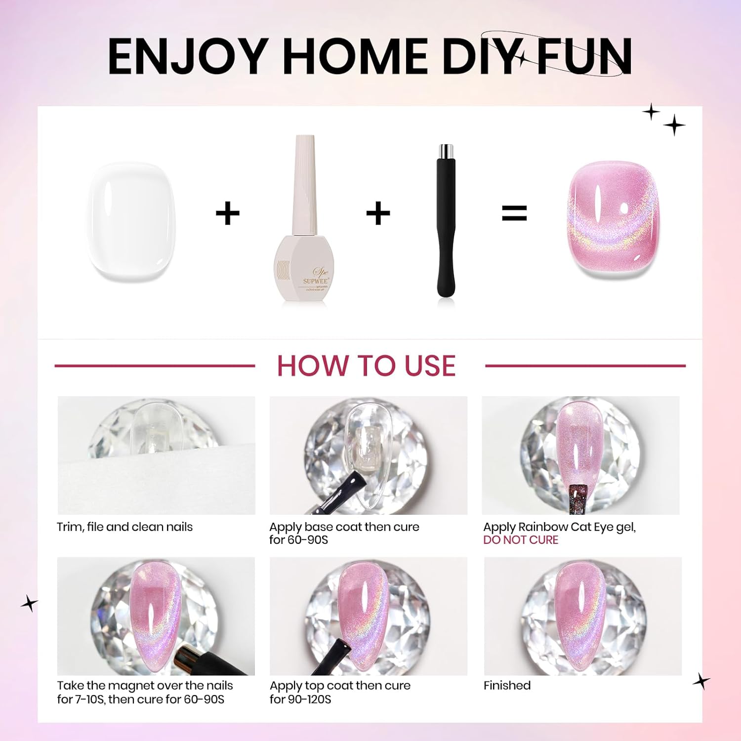 Pink Rainbow Cat Eye Gel Nail Polish Glitter Holographic Gel Polish with Magnetic Stick for a Glittery Iridescent Galaxy Effect Soak Off UV Lamp Perfect for Nail Art & DIY Manicures at Home-Velvo Beauty