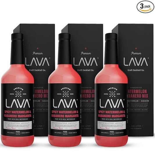 (3 Pack) LAVA Premium Spicy Watermelon Habanero Margarita Mix, Cold-Pressed Organic Watermelon, Agave, Habanero, No Artificial Sweeteners, Lots of Flavor, Ready to Use, 1-Liter (33.8oz) Glass-Velvo Beauty