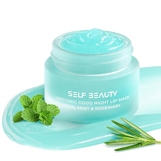 SelfBeauty Lip Mask - Cool Mint Rosemary, Vegan Lip Balm, Daily Lip Moisturizer, Overnight Hydrating Lip Treatment with Cool Mint, Lip Scrub Exfoliator Intensive Lip Repair, 0.51fl.oz-Velvo Beauty