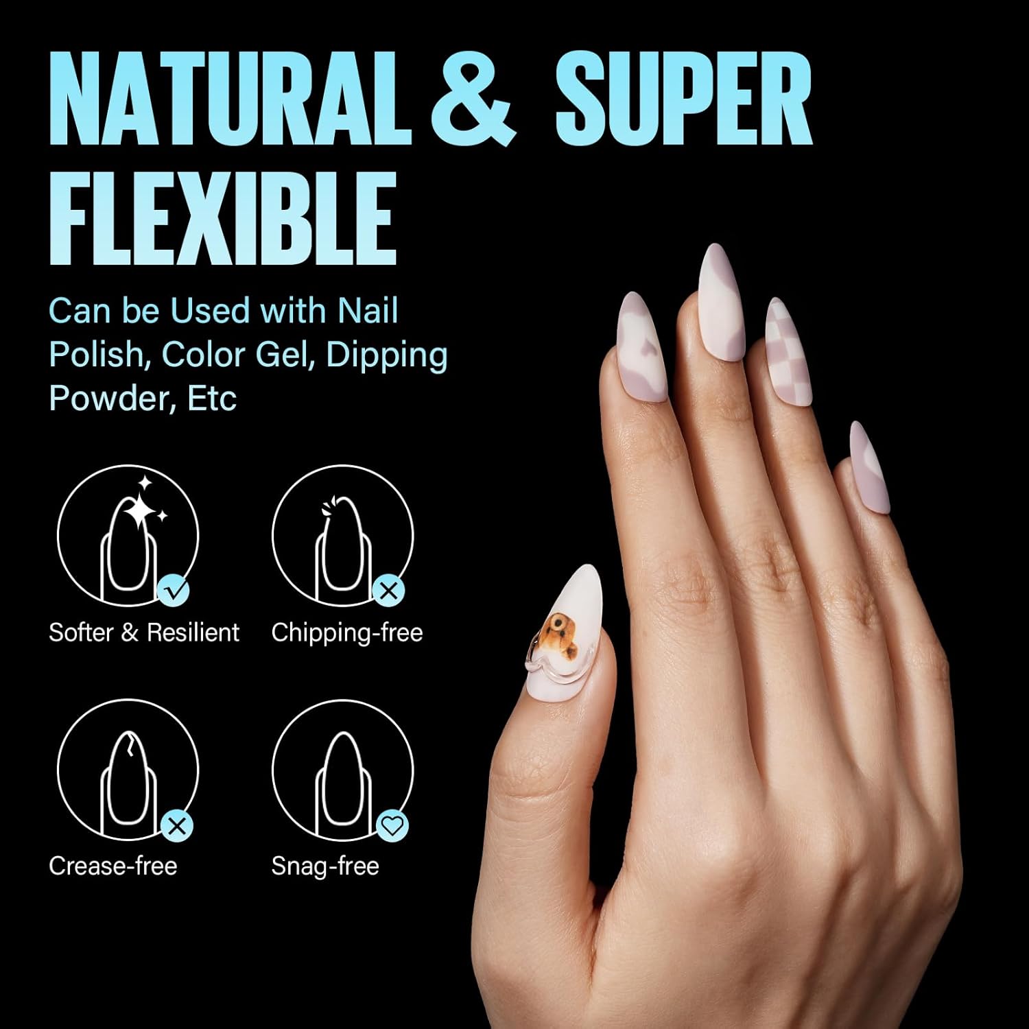 TOMICCA Medium Almond Nail Tips, 504Pcs Soft Acrylic Pre Etched Clear Fake Nails Tips Almond Shape Half Matte, Full Cover Nail Extension for Beginner and Professional 12 Sizes-Velvo Beauty