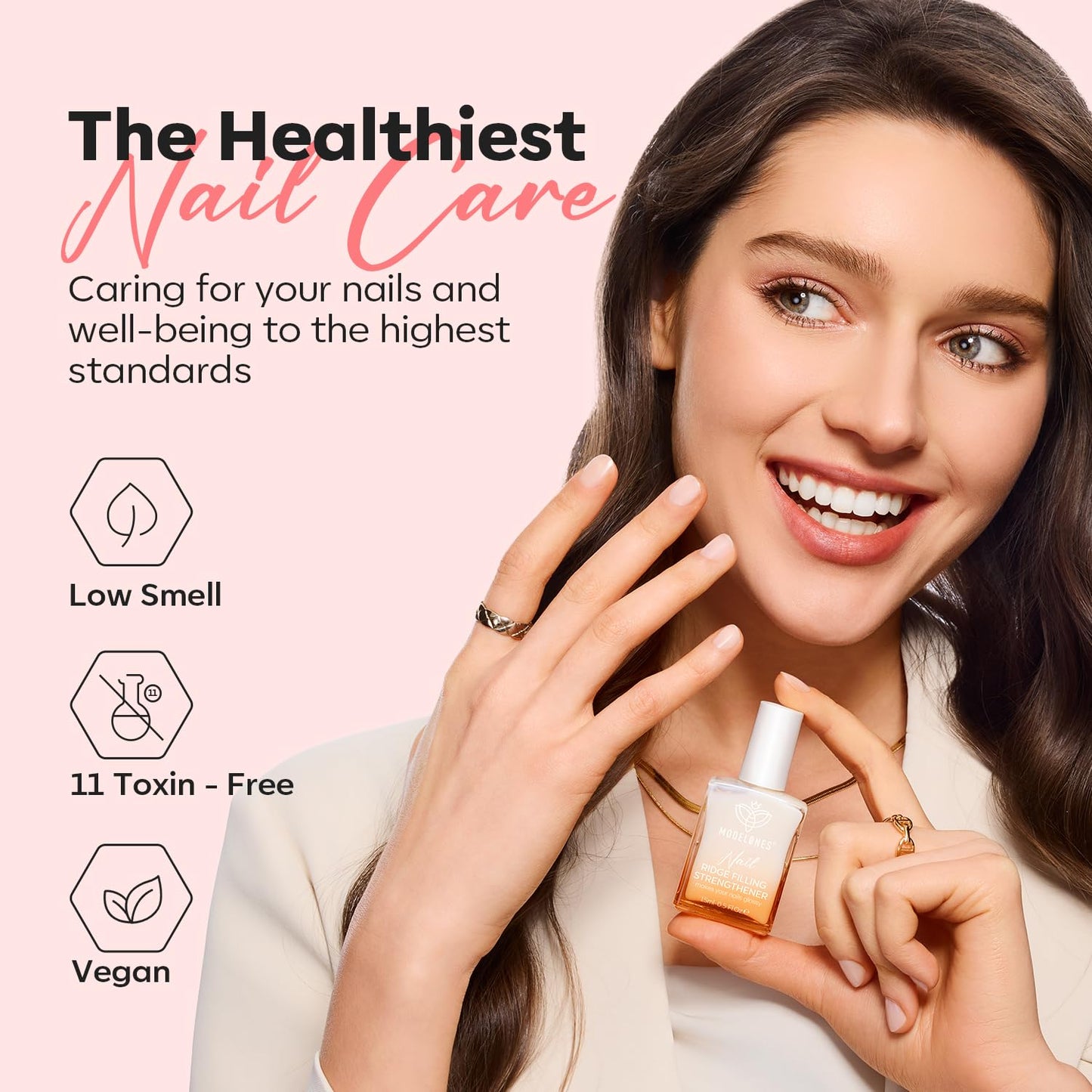 modelones Nail Strengthener Glitter Pink Nail Polish Nail Repair for Damaged Nails Hardener and Growth Polish Nail Care15ml-Velvo Beauty