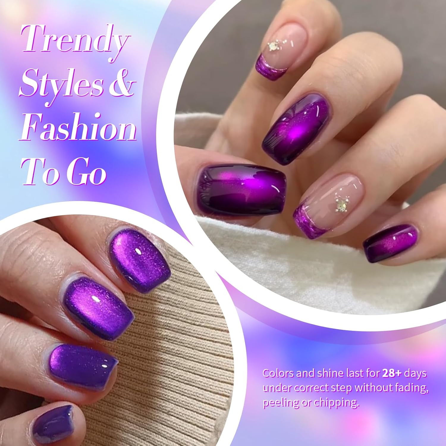 BORN PRETTY Cat Magnetic Eye Gel Nail Polish,Blackish Purple Jelly Glass Magnetic Gel Polish,Glitter Soak Off Nail Art Salon Manicure Home Gift 15ml-Velvo Beauty