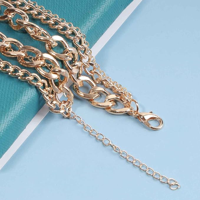 Punk Layered Necklace Choker Gold Cable Chain Necklace Vintage Chain Drop Necklace Multi Layer Necklace Set Jewelry for Women and Girls Gifts-Velvo Beauty