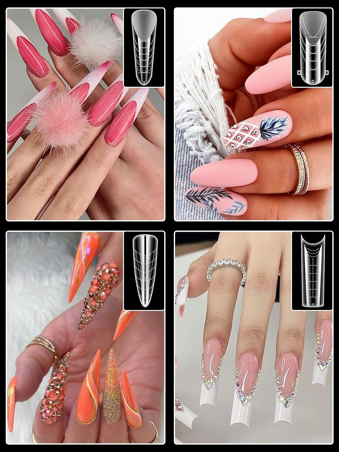 TOROKOM Dual Forms for Poly Nail Gel 288PCS Dual Nail Forms Molds Stiletto Coffin Ballerina Acrylic Nail Tips 12 Shapes for Builder Gel Manicure Nail Art Design Salon DIY at Home-Velvo Beauty