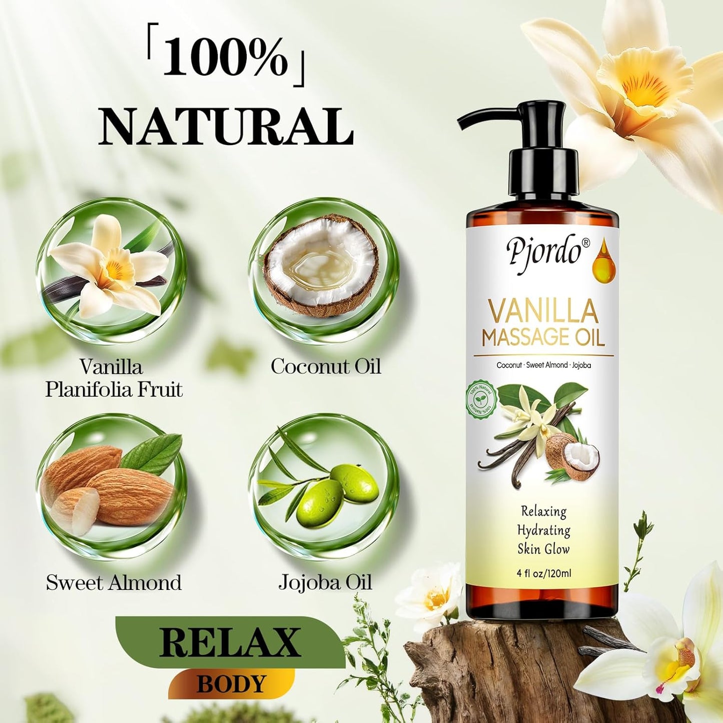 Massage Oil for Massage Therapy, Vanilla, Lavender Oil, with Massage Roller Ball, Massage Oils for Muscle Relaxing, Calming, Soothing & Moisturizing, Spa Gift Set for Her and Him-Velvo Beauty