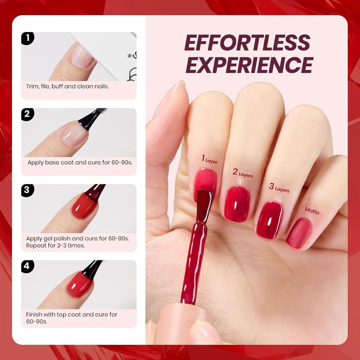 Beetles Jelly Red Gel Nail Polish - 15ML Fall Red Neutral Sheer Gel Polish Translucent Effect Soak Off UV French Nail Art Manicure Salon Gift for Women-Velvo Beauty