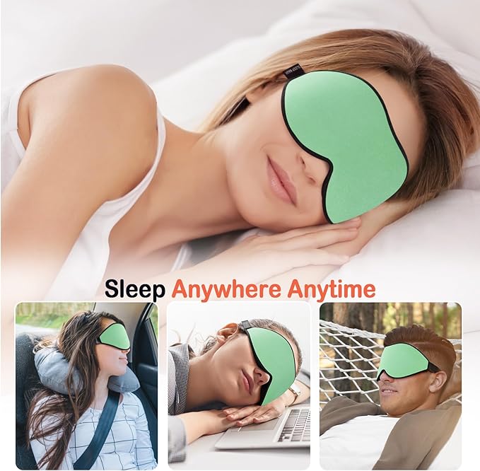 LitBear Sleep Mask for Side Sleeper Women Men, Eye Mask for Sleeping Light Blocking, 3D Contoured Cup Sleeping Mask, Soft Breathable Sleep Eye Mask with Adjustable Strap for Flight, Mint Green-Velvo Beauty