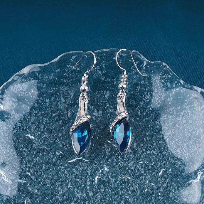 Bohemia Sapphire Drop Earrings Blue Crystal Dangle Hook Earrings Long Cz Blue Rhinestone Earrings Bridal Sapphire Earrings Jewelry for Women Gifts-Velvo Beauty
