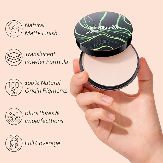 Face Setting Powder Makeup - Waterproof Long-Lasting Pressed Powder, Oil Control Finishing Powder Makeup, Smooth & Flawless, Poreless Matte Weightless for All Skin Types, Cruelty-free (Natural)-Velvo Beauty