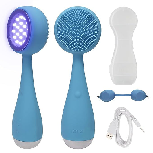 PMD Beauty Facial Cleansing Brush - Smart Silicone Brush with Blue Light Treatment - SonicGlow Vibration - Waterproof Device for Acne-Velvo Beauty