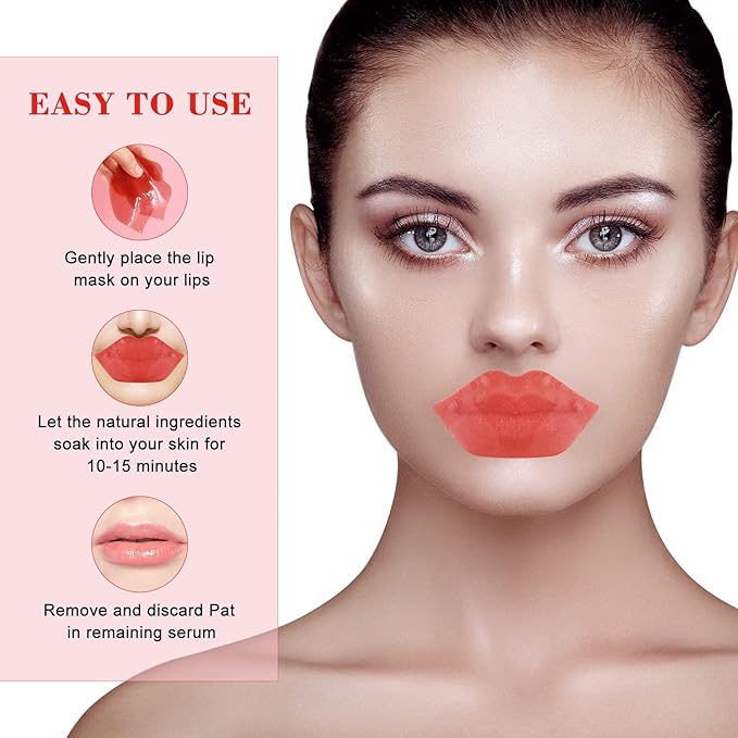 20pcs Pink Lip Masks Sheet,Moisturizing Crystal Collagen Gel Anti-Aging Lip Patches,Reduces Lip Lines Plump Dry Lips Lip Care with Box-Velvo Beauty