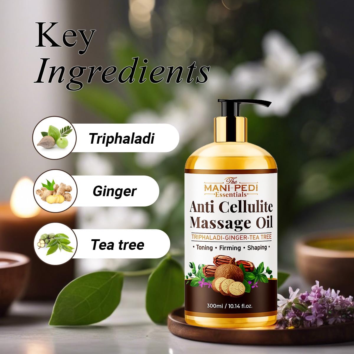 Anti Cellulite Massage Oil with Ginger Oil, Tea-Tree Oil & Natural Herbs for Toning, Firming & Shaping. 100% Natural Ingredients, Non-Sticky Texture - 10 Fl Oz-Velvo Beauty