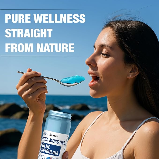 Biolore Sea Moss Gel - Blue Spirulina 16oz, Wildcrafted Irish Seamoss with Essential Vitamins & Trace Minerals, Vegan Superfood Made in USA-Velvo Beauty